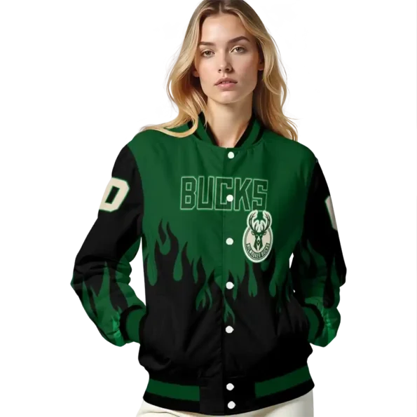 custom milwaukee bucks flame border green black varsity jacket latest model.webp