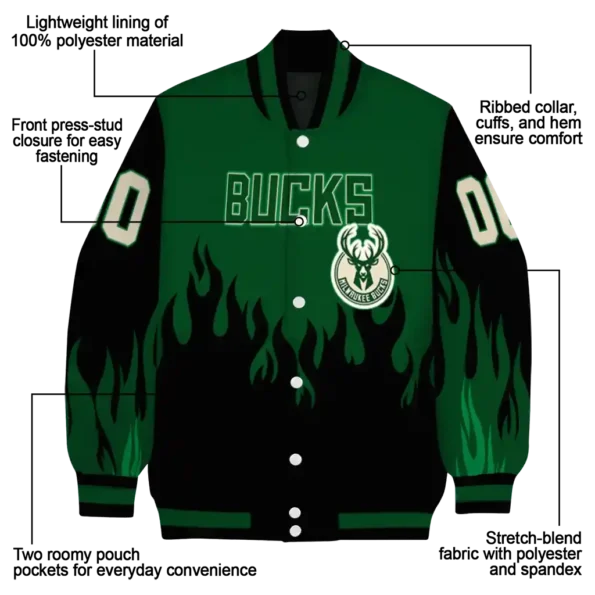 custom milwaukee bucks flame border green black varsity jacket new arrival.webp