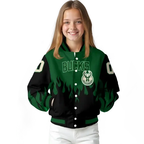 custom milwaukee bucks flame border green black varsity jacket top rated.webp