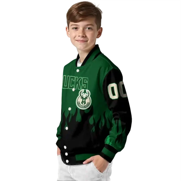 custom milwaukee bucks flame border green black varsity jacket trendy.webp