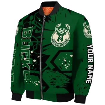 custom milwaukee bucks hexagon cluster green black bomber jacket best selling