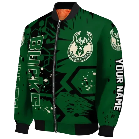 custom milwaukee bucks hexagon cluster green black bomber jacket best selling