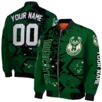custom milwaukee bucks hexagon cluster green black bomber jacket best selling