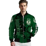 custom milwaukee bucks hexagon cluster green black bomber jacket best selling