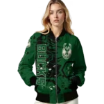 custom milwaukee bucks hexagon cluster green black bomber jacket best selling