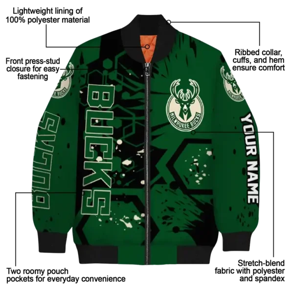 custom milwaukee bucks hexagon cluster green black bomber jacket new arrival