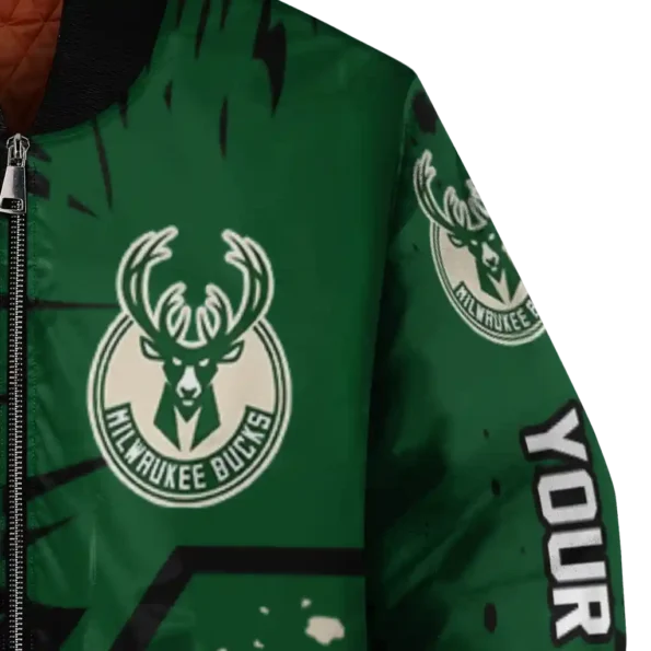 custom milwaukee bucks hexagon cluster green black bomber jacket premium grade