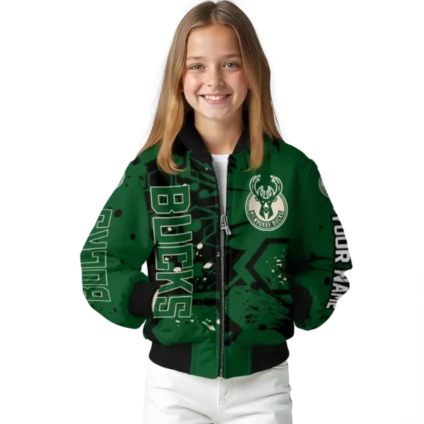 custom milwaukee bucks hexagon cluster green black bomber jacket top rated