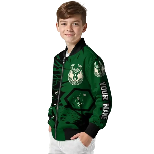 custom milwaukee bucks hexagon cluster green black bomber jacket trendy