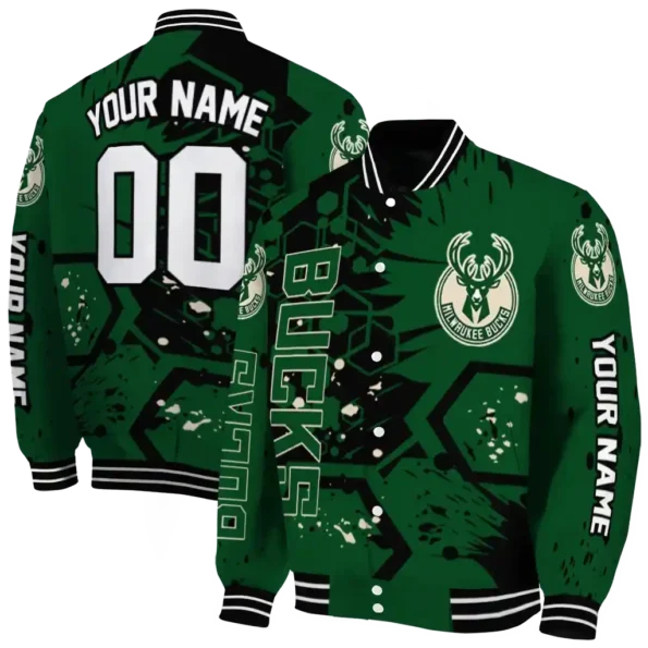 custom milwaukee bucks hexagon cluster green black varsity jacket fashion forward.webp