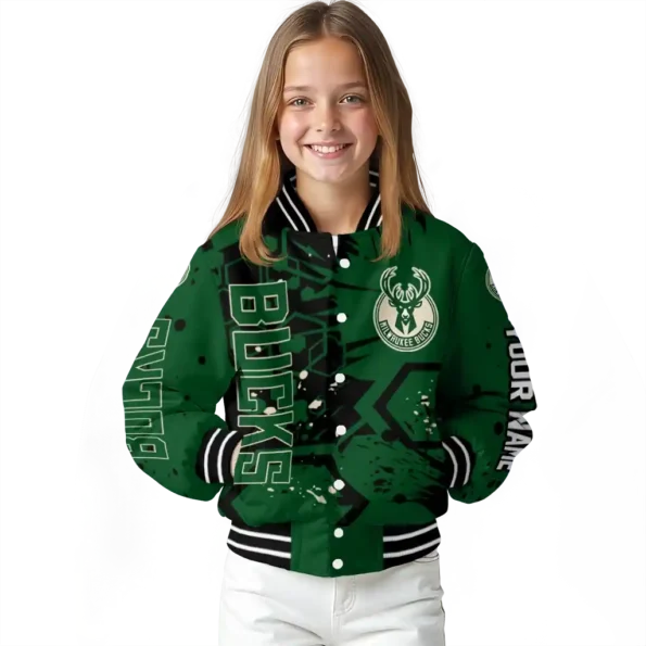 custom milwaukee bucks hexagon cluster green black varsity jacket top rated.webp