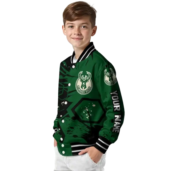 custom milwaukee bucks hexagon cluster green black varsity jacket trendy.webp