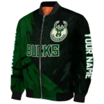 custom milwaukee bucks hexagon mesh green black bomber jacket best selling