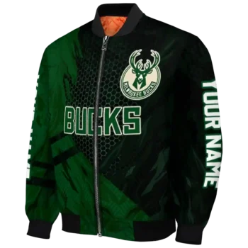 custom milwaukee bucks hexagon mesh green black bomber jacket best selling