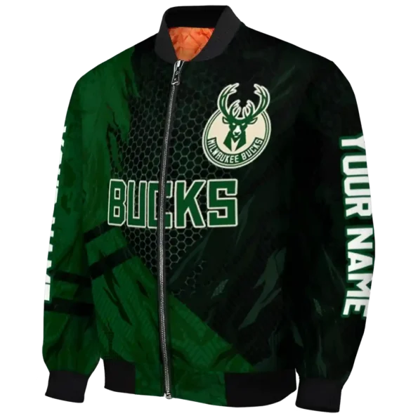 custom milwaukee bucks hexagon mesh green black bomber jacket best selling