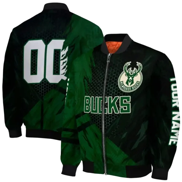 custom milwaukee bucks hexagon mesh green black bomber jacket fashion forward
