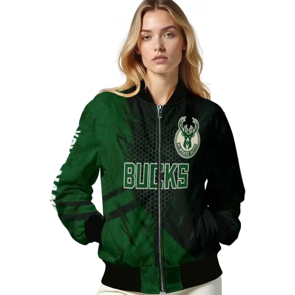 custom milwaukee bucks hexagon mesh green black bomber jacket latest model