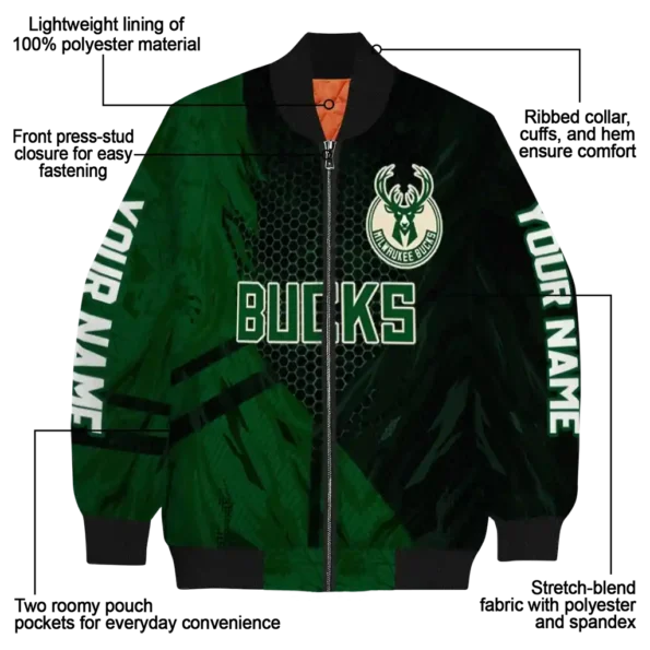 custom milwaukee bucks hexagon mesh green black bomber jacket new arrival