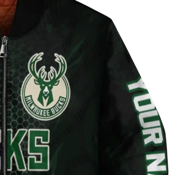 custom milwaukee bucks hexagon mesh green black bomber jacket premium grade