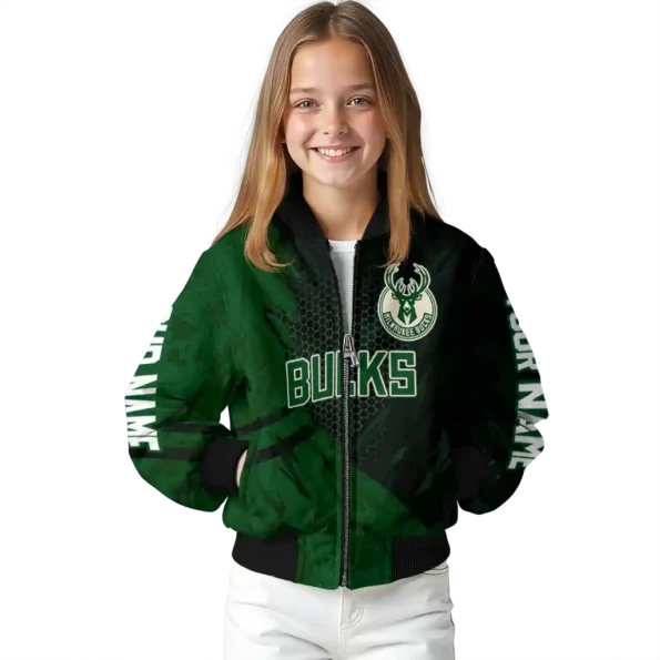 custom milwaukee bucks hexagon mesh green black bomber jacket top rated