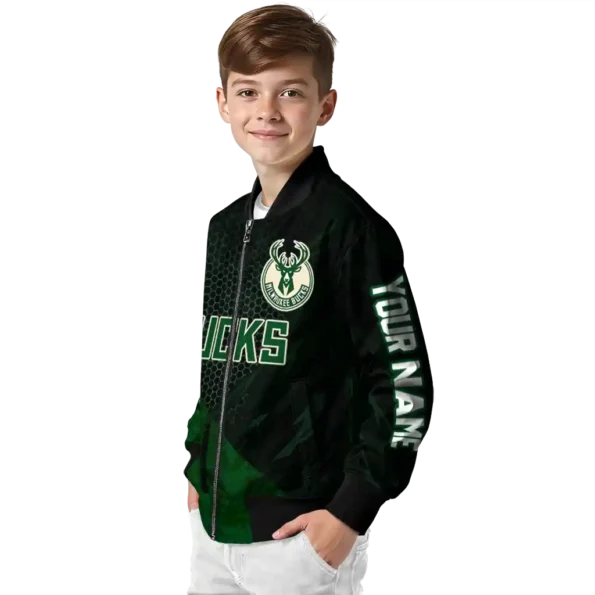 custom milwaukee bucks hexagon mesh green black bomber jacket trendy