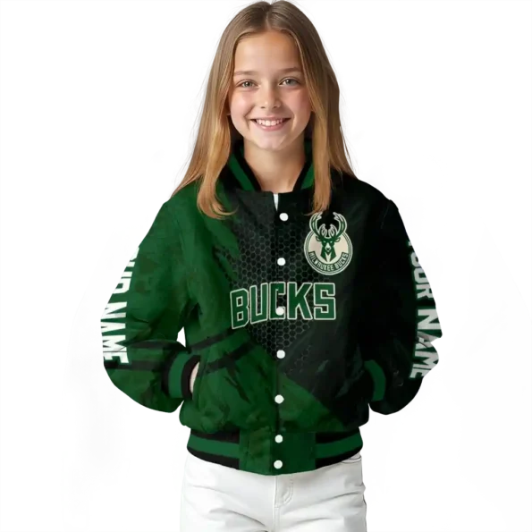 custom milwaukee bucks hexagon mesh green black varsity jacket top rated.webp