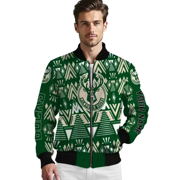 custom milwaukee bucks pyramid shapes green bomber jacket high quality