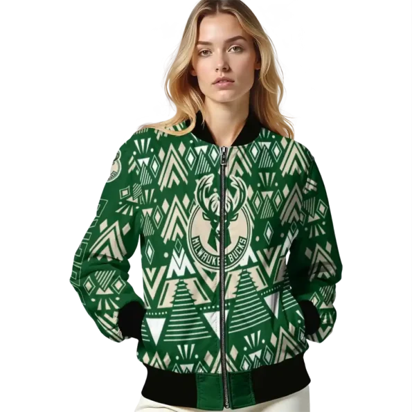 custom milwaukee bucks pyramid shapes green bomber jacket latest model
