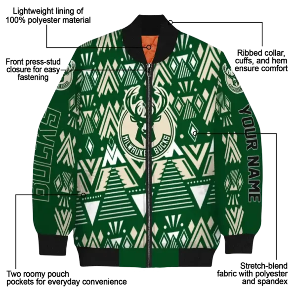 custom milwaukee bucks pyramid shapes green bomber jacket new arrival