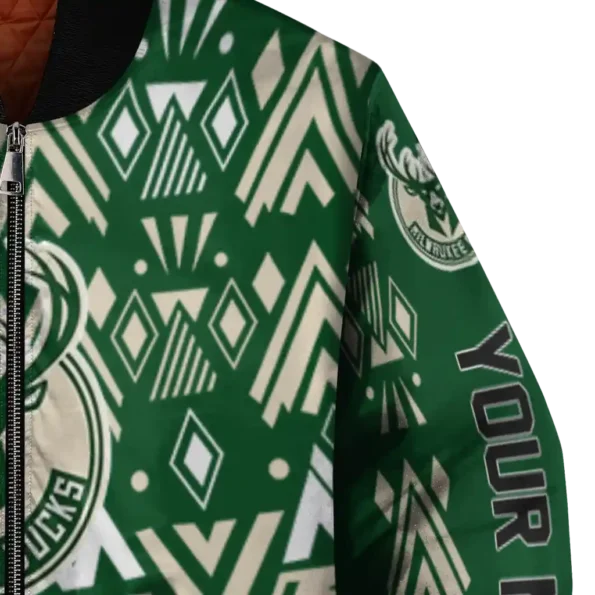 custom milwaukee bucks pyramid shapes green bomber jacket premium grade