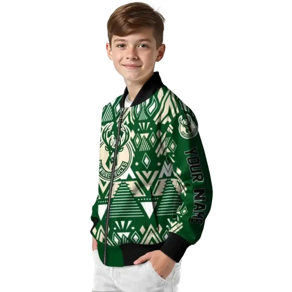 custom milwaukee bucks pyramid shapes green bomber jacket trendy