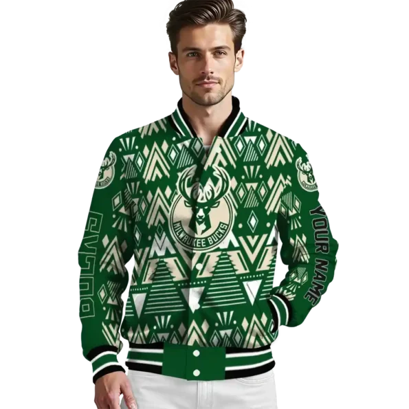 custom milwaukee bucks pyramid shapes green varsity jacket high quality.webp