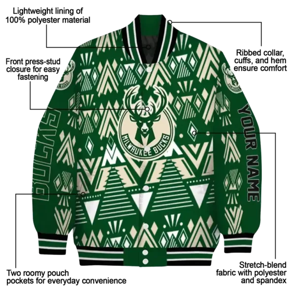 custom milwaukee bucks pyramid shapes green varsity jacket new arrival.webp