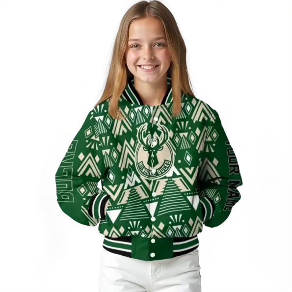 custom milwaukee bucks pyramid shapes green varsity jacket top rated.webp