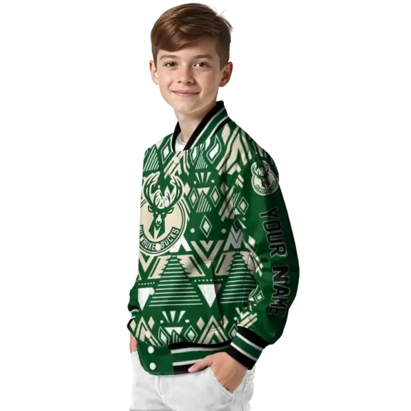 custom milwaukee bucks pyramid shapes green varsity jacket trendy.webp