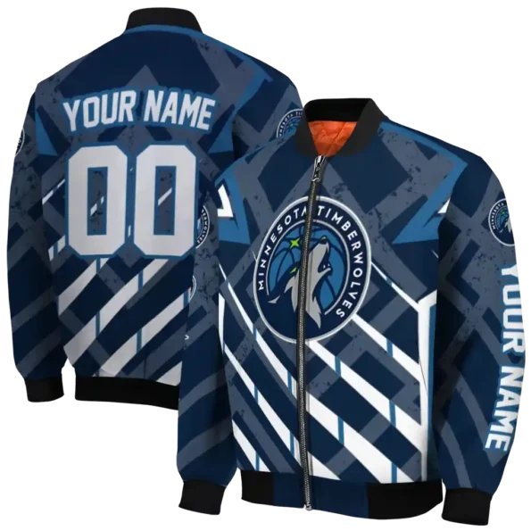custom minnesota timberwolves chevron angles midnight blue bomber jacket fashion forward
