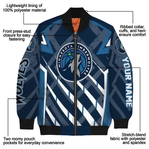 custom minnesota timberwolves chevron angles midnight blue bomber jacket new arrival