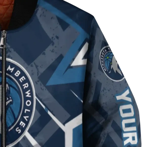 custom minnesota timberwolves chevron angles midnight blue bomber jacket premium grade