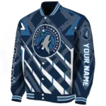 custom minnesota timberwolves chevron angles midnight blue varsity jacket best selling.webp