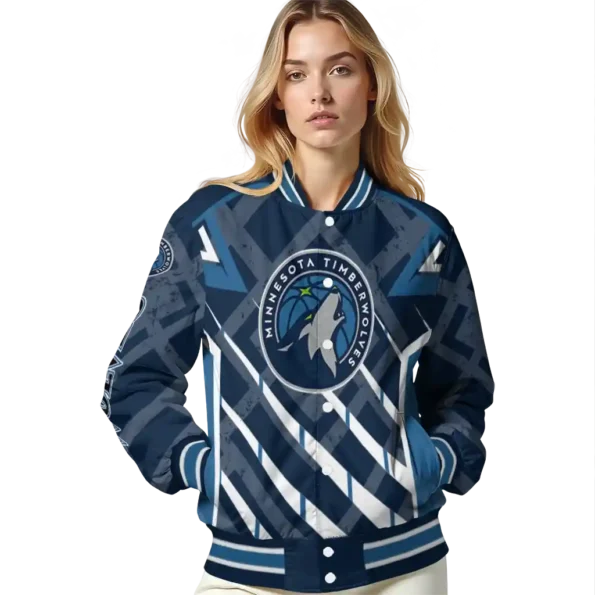 custom minnesota timberwolves chevron angles midnight blue varsity jacket latest model.webp