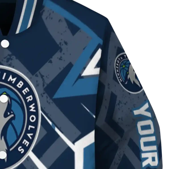 custom minnesota timberwolves chevron angles midnight blue varsity jacket premium grade.webp