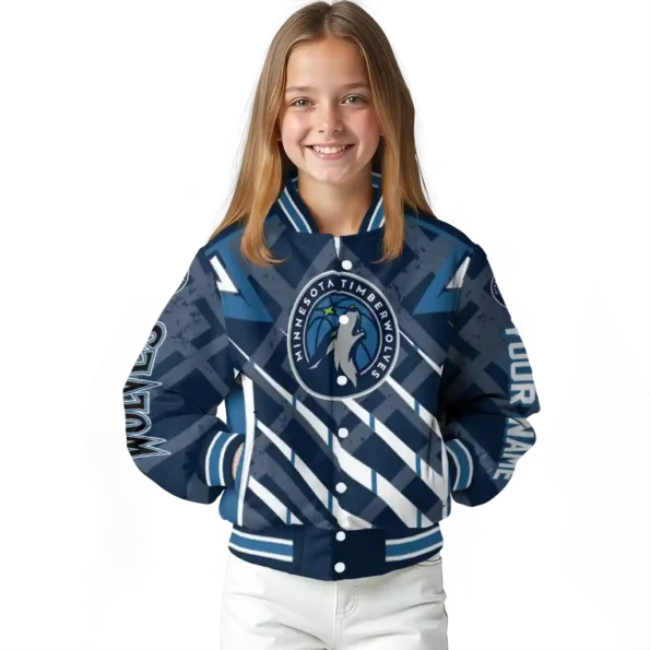 custom minnesota timberwolves chevron angles midnight blue varsity jacket top rated.webp