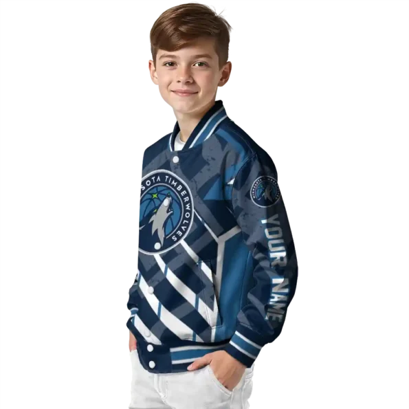 custom minnesota timberwolves chevron angles midnight blue varsity jacket trendy.webp