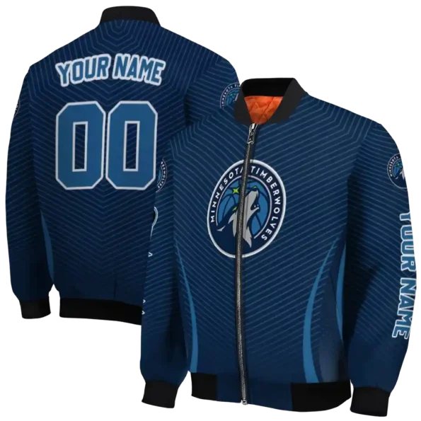 custom minnesota timberwolves chevron arrow midnight blue bomber jacket fashion forward
