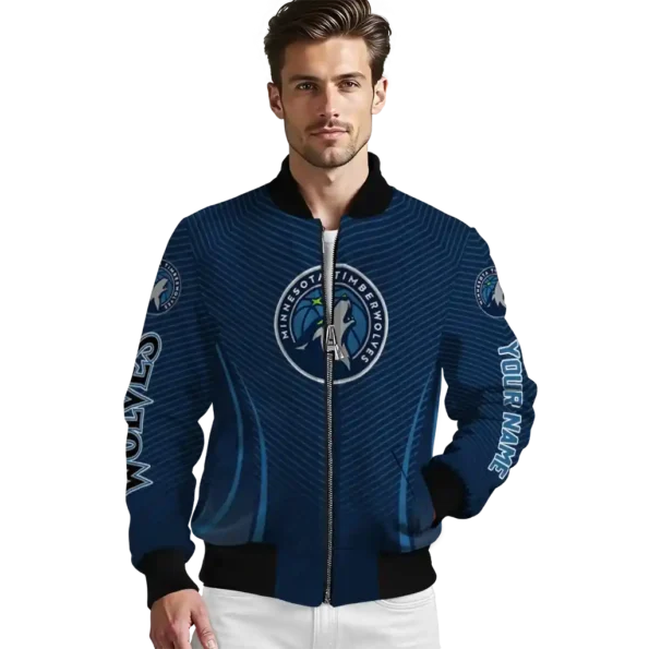 custom minnesota timberwolves chevron arrow midnight blue bomber jacket high quality
