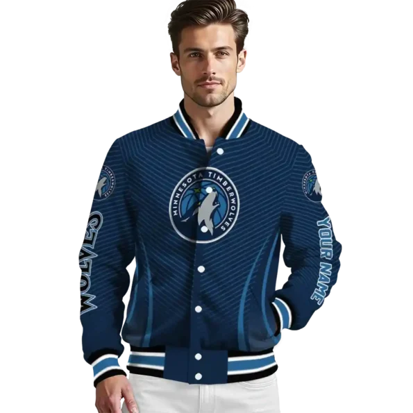 custom minnesota timberwolves chevron arrow midnight blue varsity jacket high quality.webp