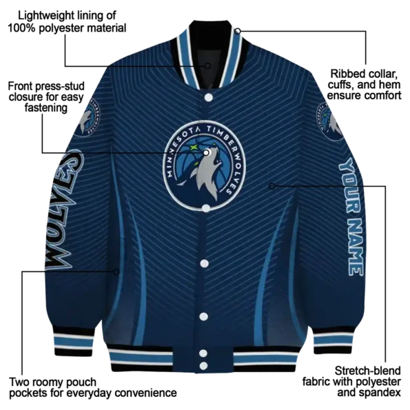 custom minnesota timberwolves chevron arrow midnight blue varsity jacket new arrival.webp