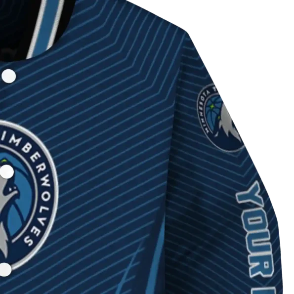 custom minnesota timberwolves chevron arrow midnight blue varsity jacket premium grade.webp