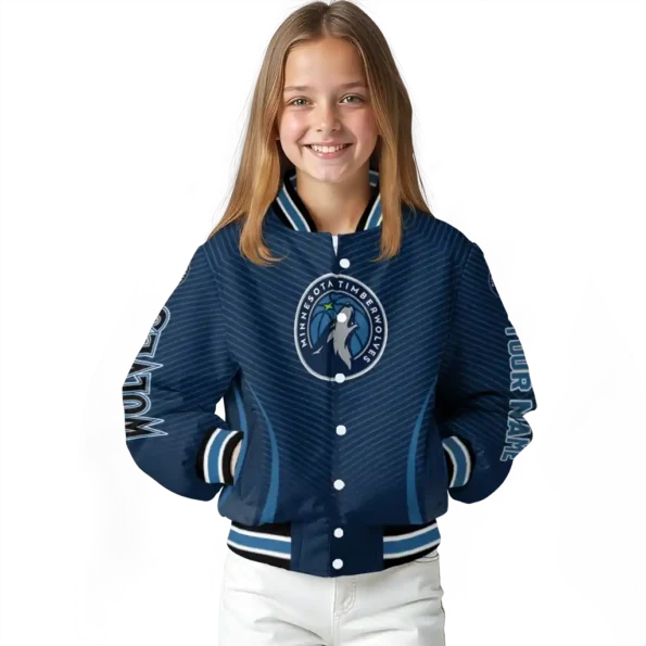 custom minnesota timberwolves chevron arrow midnight blue varsity jacket top rated.webp