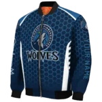 custom minnesota timberwolves hexagon grid midnight blue bomber jacket best selling